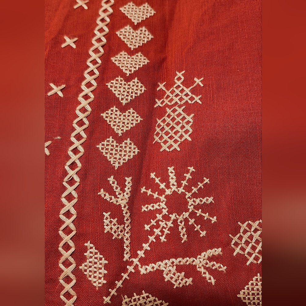 FARM Rio Brazil Red Embroided Dress Puff Sleeves Size L - Picture 6 of 13